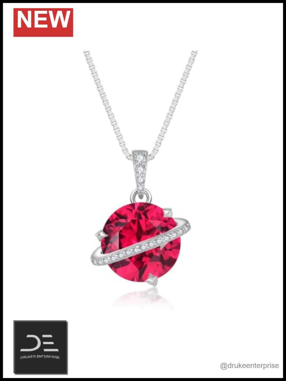 Sterling Silver Birthstone Saturn Pendant Necklace Cubic Zirconia Women